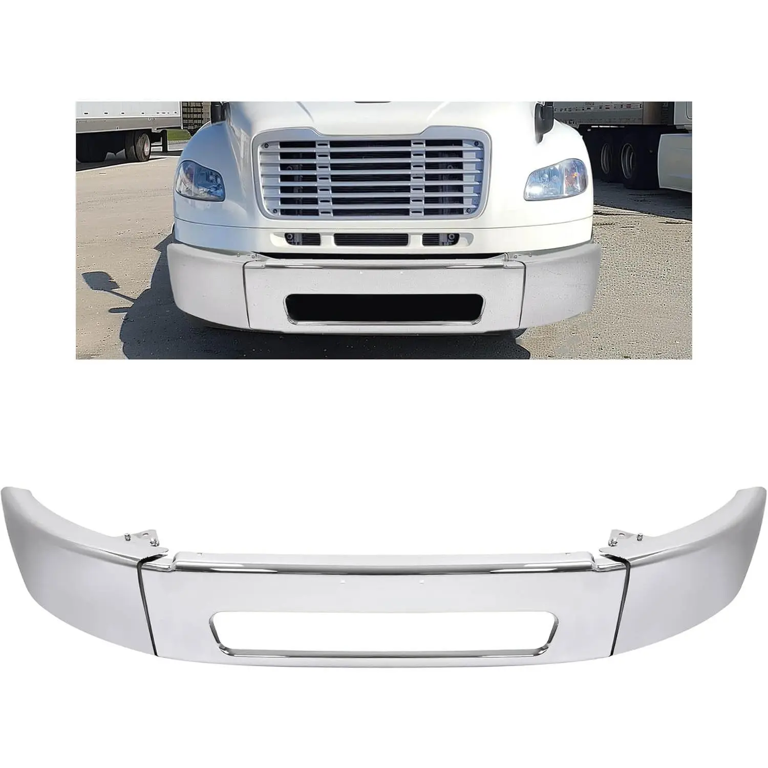 Front Bumper Assembly Compatible with 2003-2021 Freightliner M2 106 112 Business Class A21-26683-005 A21-27811-016 A21-27811-017 Models Steel Bumper Chrome 3PCs,father'sdaygifts