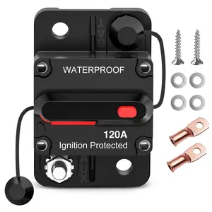 Nilight 120A Resettable Circuit Breaker Kit - 12-48V DC, Manual Reset Button, Copper Wire Lugs, Surface Mount, Overload Protection for Car Audio Amplifiers, 2-Year Warranty, Protector Included