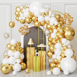 130-Piece Gold and White Balloon Garland Kit, Matte White & Metallic Gold Balloons for Events