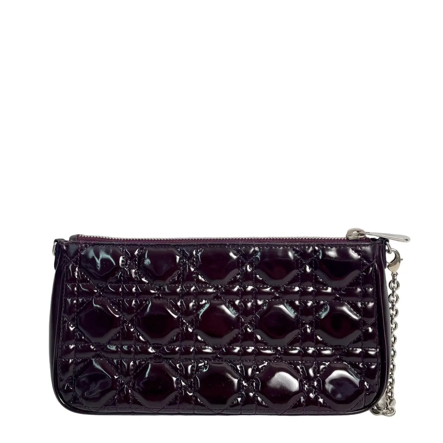 Pre-owned leather Clutches & Wristlets Christian Dior Lady Dior Patent Cannage Pochette with Chain