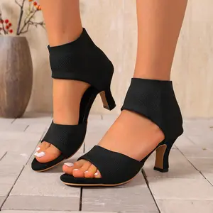 2026 Women's New Style Black High-Heeled with Elastic Bands Featuring Hollow Designs Perfect for Summer. These Stylish Ankle Boots Are Versatile And Come in Large Sizes Up to 43 classy sandal