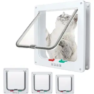 4 Way Locking Medium Cat Door for Interior Exterior Doors, Weatherproof Pet Door for Cats Doggie Kitty and Kittens with Circumference < 15.75"