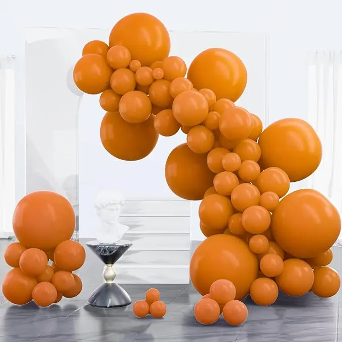 PartyWoo Round Burnt Orange Rubber Decorative Balloons Set (100 Pcs, 18-12-10-5 In) - Terracotta Rust Fall Float Latex Arch Garland Kit with Pump for Thanksgiving, Birthday Theme Festive Clusters, Decorative Balloons Balloons, Balloon Clusters Balloons