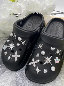 22pcs Fashionable Silver Color Rivets, Detachable DIY Shoe Flowers, Multi-Functional Shoe Clips, Shoe Decoration Charms for Women's Sandals, Perfect for Parties
