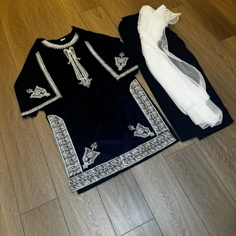 Pakistani 3-Piece Navy Blue Cotton Lawn Suit
