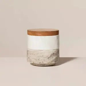 3pc Marble Stacking Salt & Pepper Cellar White/Warm Gray - Hearth & Hand™ with Magnolia: Acacia Lid, Farmhouse Style