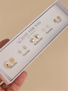 Women's Fashion Earrings Set, 7 Pairs Elegant Jewelry Gift Box, Heart & Flower Design, Perfect for Daily Wear & Special Occasions, Zircon Stud Earrings, Ear Studs