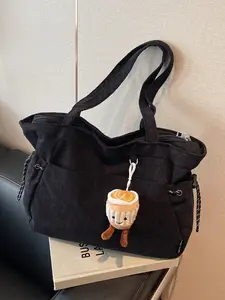 Vintage Corduroy Tote Bag, Large Capacity Women's Commuter Casual Shoulder Bag, Includes Charm, Perfect for Daily Use, Textured Commuter Bag, Trendy Commuter Bag