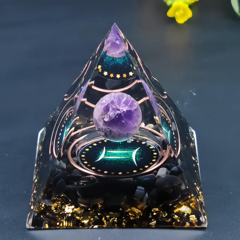 Orgone 12 Constellation Crystal Pyramid - Amethyst & Obsidian Mineral Art | Zodiac-Inspired Desk Focus Decor resin decoration craft soft flame lighter 3d  fidget  star