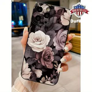 1pc Gray Purple Large Flower Personality Pattern Full Coverage Lens Protection TPU Anti-fall Mobile Phone Case Suitable for iPhone15 14 13 12 11promax Astronaut Durable Transparent Protective Smartphone Cellphone