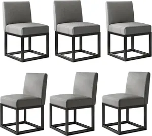 AMERLIFE Mid Century Linen Dining Chairs Set of 6, Modern Upholstered Dinner Chairs with Metal Frame for Dining Room, Kitchen, Padded Chairs