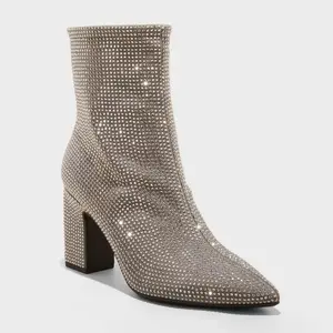 Women's Cassidy Rhinestone Ankle Boots - A New Day Silver 7