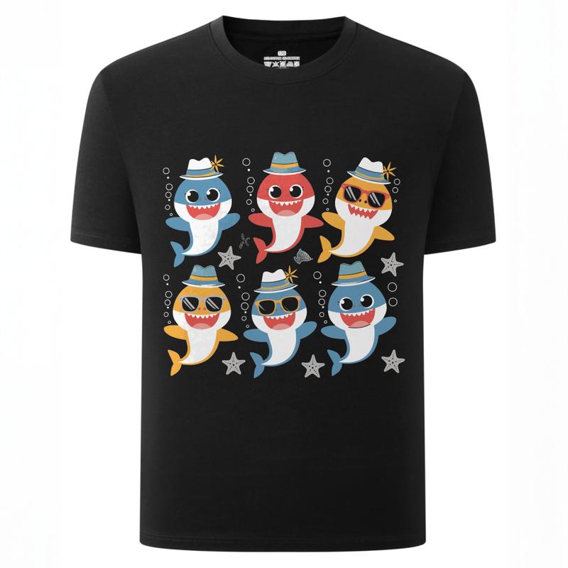 kids clothes cute summer outfits baby shark family cartoon print t-shirt for children boys girls party wear