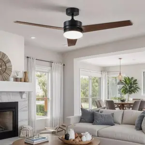 DWVO 52" Ceiling Fan Remote Control with Light Reversible Memory Function Walnut/Silver/Brown