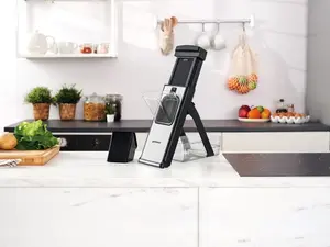 Gotze Stainless Steel Vertical Slicer - Durable & Versatile with 30+ Cut Styles, Ergonomic Design, Integrated Container, Safety Features