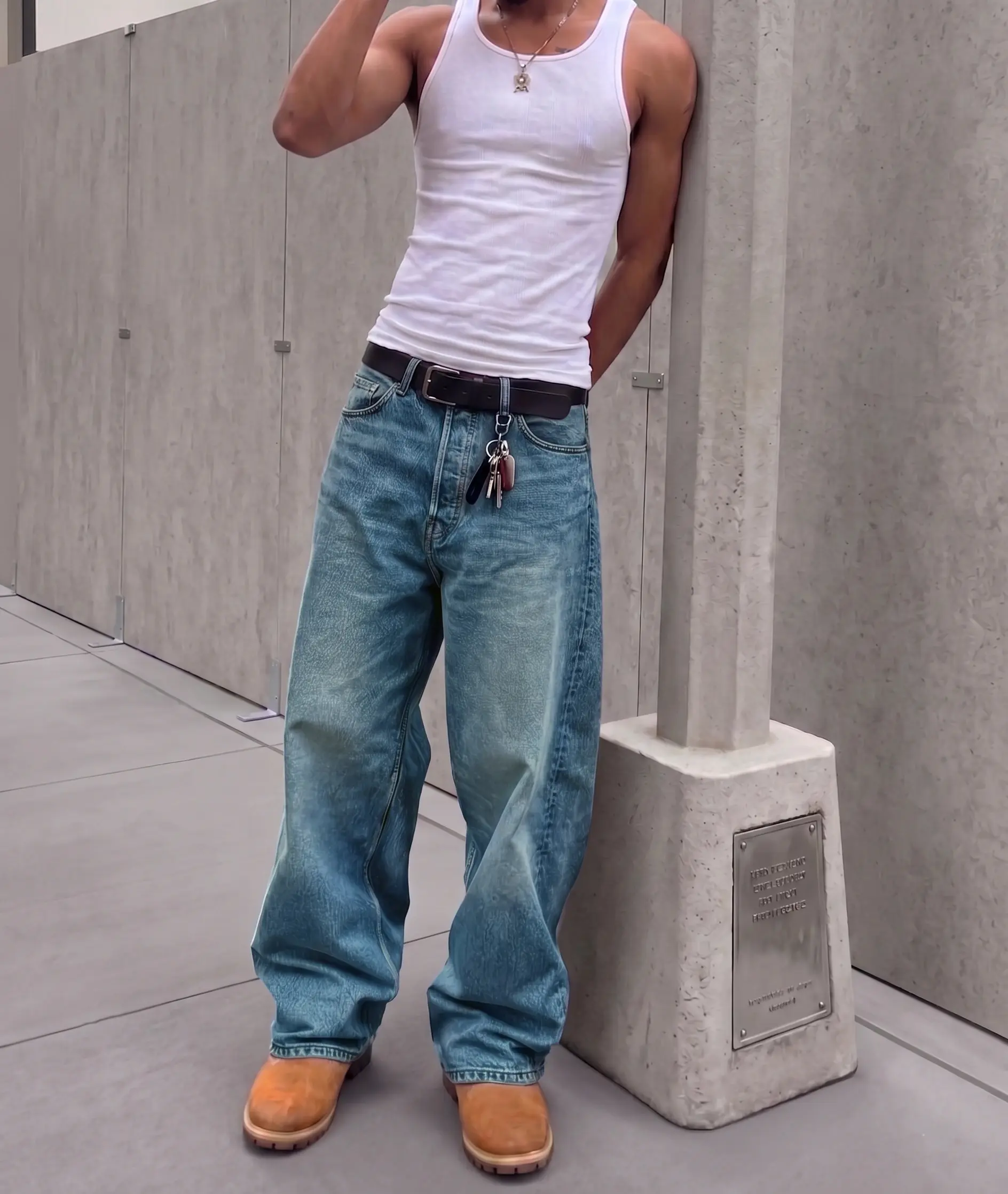 Men's Retro Cotton Baggy Wide-Leg Straight Denim Jeans - Light Wash, Relaxed Fit, Plain, Pockets, Draped Chunky Durable Fabric, Baggy Cut, Brooklyn Style, 90s Edit, 90s Grunge - Skater Streetwear Menswear Pants, Baggy Cut Men's Jeans