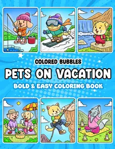 Colored Bubbles Pets On Vacation Bold And Easy Coloring Book (Colored Bubbles Coloring Books)