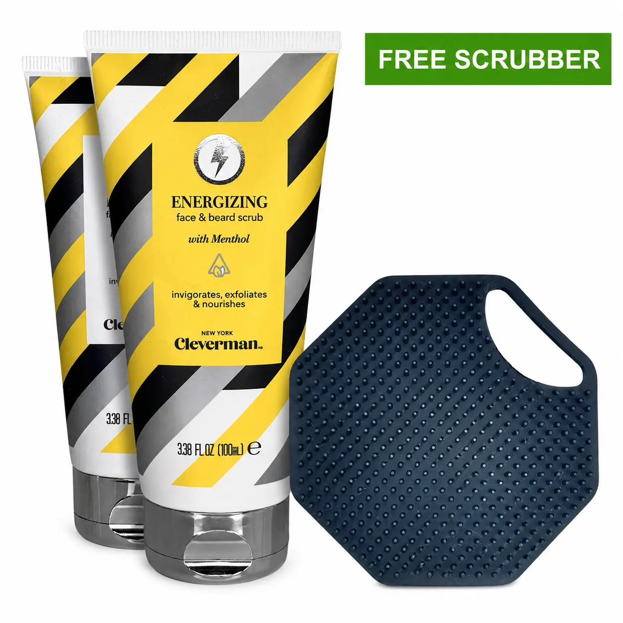 Men’s Energizing & Sensitive Face & Beard Scrub Set + Free Silicone Face Scrubber