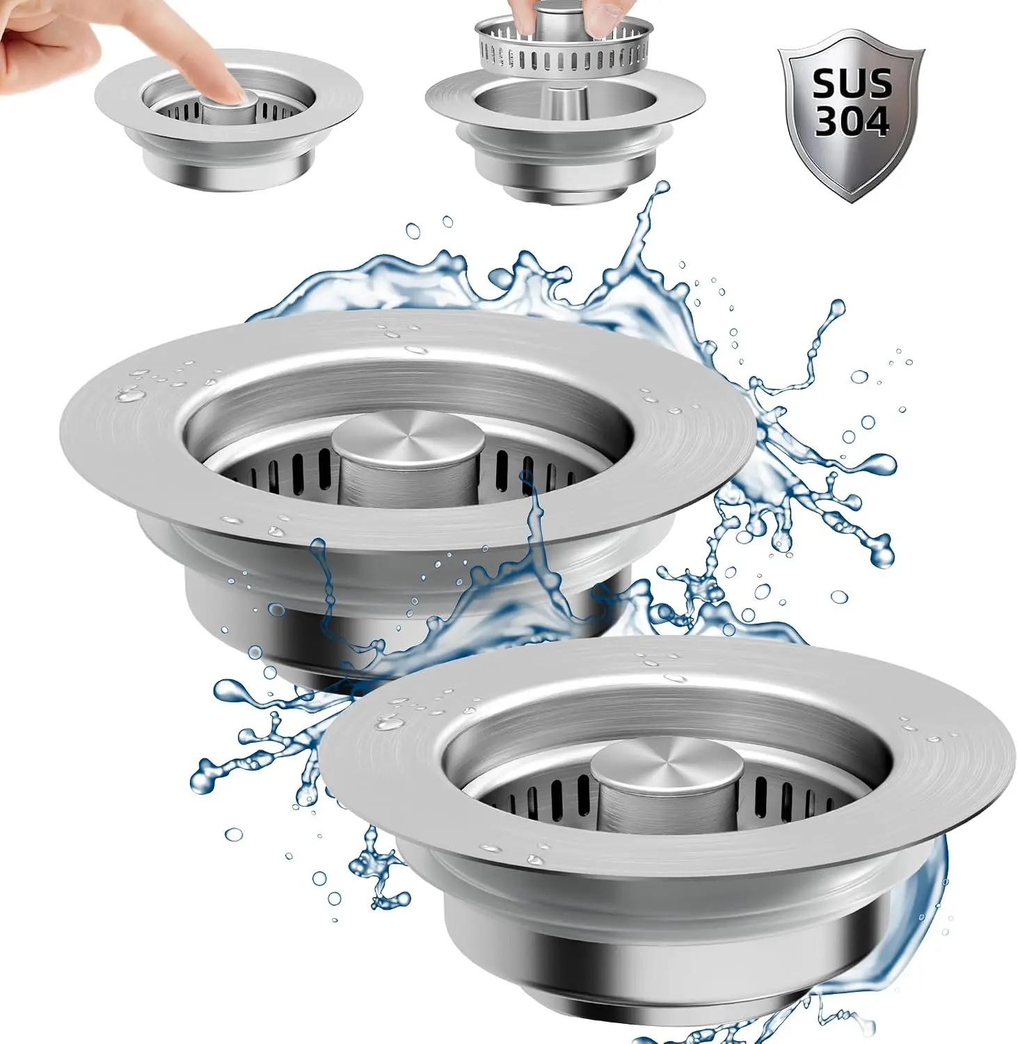 3 in 1 Kitchen Sink Drain Strainer, Universal Pop Up Stopper with Brass Core & Removable Stainless Steel Filter Basket, Anti-Clogging Sink Drain Strainer for US Standard 3-1/2'' Drain Hole