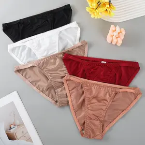 5 Pcs New Silk Satin Surface String Ladies Sexy Underwear Solid Color Thong Panties Breathable Girl Womenswear Comfort Black Minimalist