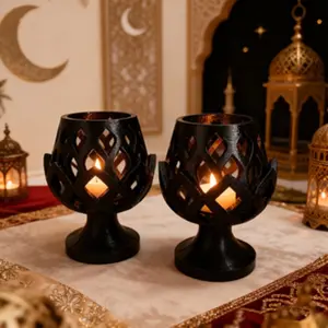 Ramadan Festival Decorative Lotus Candle Holder Cup, Traditional Holiday Decoration, Nordic Minimalist Home Romantic Candle Light Decor, Living Room Entryway Unique High-End Ornament