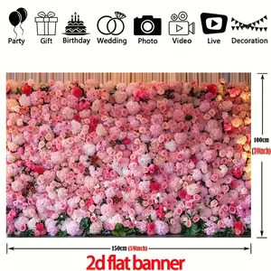 Pink Floral Backdrop Greenery Bloom Backdrop Mother’s Day Wedding Background Cloth Floral Tapestry Wall Hanging Photography Background Polyester Fiber Home Bridal Shower Party Event Studio Decor Prop Wall Art
