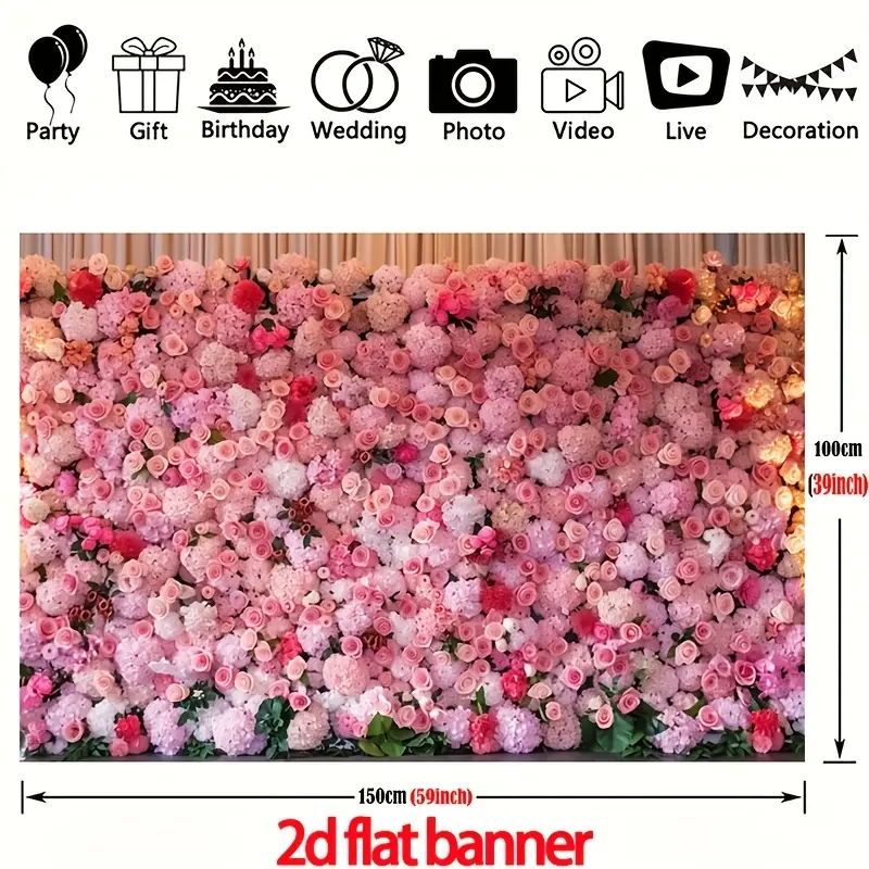 Pink Floral Backdrop Greenery Bloom Backdrop Mother’s Day Wedding Background Cloth Floral Tapestry Wall Hanging Photography Background Polyester Fiber Home Bridal Shower Party Event Studio Decor Prop Wall Art