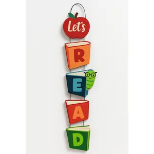 Colorful "Let's Read" MDF Door Sign