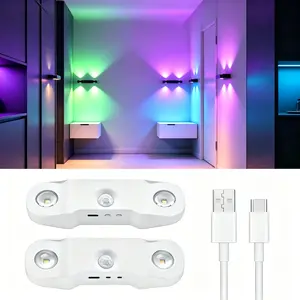 2PACK RGB Gradient LED Night Lights - Rechargeable, Dimmable Wall-Mount LED-Style Night Lights with Motion Sensor, Magnetic & Stick-On Design, Ideal for Bedroom, Stairs, Party & Festival Decor, Wall-Mount Night Lights