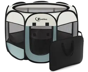 Siedihit Dog Cat Playpen, Puppy Pet Playpen Indoor for Small Dog Crate Tent Cage Outdoor, Portable Pop Up Dogs Enclosure Kennel with Carrying Case for Dogs/Cats/Rabbits(Grey, Small