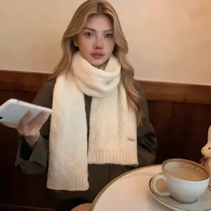 Fashionable white scarf for women in winter 2026, cute and high-end for girls, soft and sticky white student scarf
