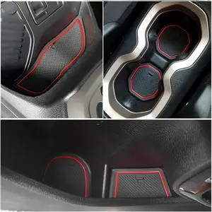 Anti-dust Door Mats for Renegade Accessories 2015 2016 2017 Cup Holder Inserts Liners Center Console Mats 16 count (Red Trim)