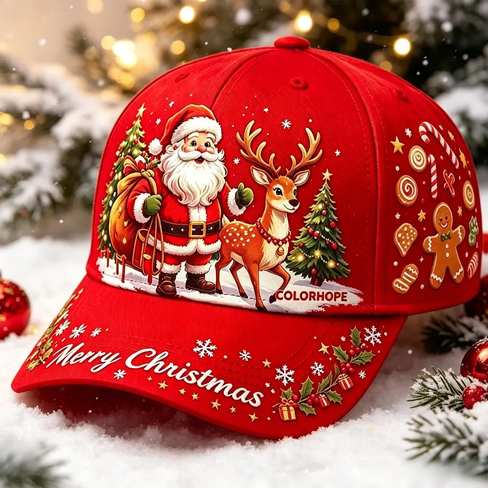 Unisex Adjustable Christmas Baseball Cap - Lightweight, Santa & Reindeer Print, for Sports & Outdoor Use