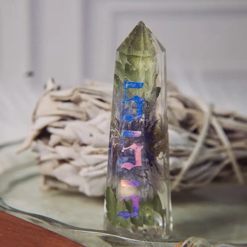 555 Flower Crystal Handmade Holographic Angel Number with Dried Cornflower & Ferns for Personal Growth and Change