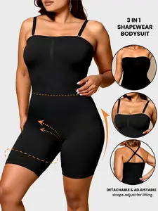 PLUS SIZE Women's Seamless Sports Shapewear Jumpsuit, Adjustable & Detachable Straps, Sleeveless, Plain,Yoga & Exercise Wear,All Seasons