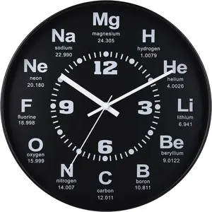 12 Inch Chemistry Wall Clock with Periodic Table Dial, Silent Movement,  Operated for Chemists, Science Teachers, STEM Students and Lab Wall Decor