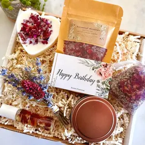 Happy Birthday Floral Spa Crystal Gift Box, Celebrating Self-Care Package, Organic Love and Support Basket, Wellness Stress Relief