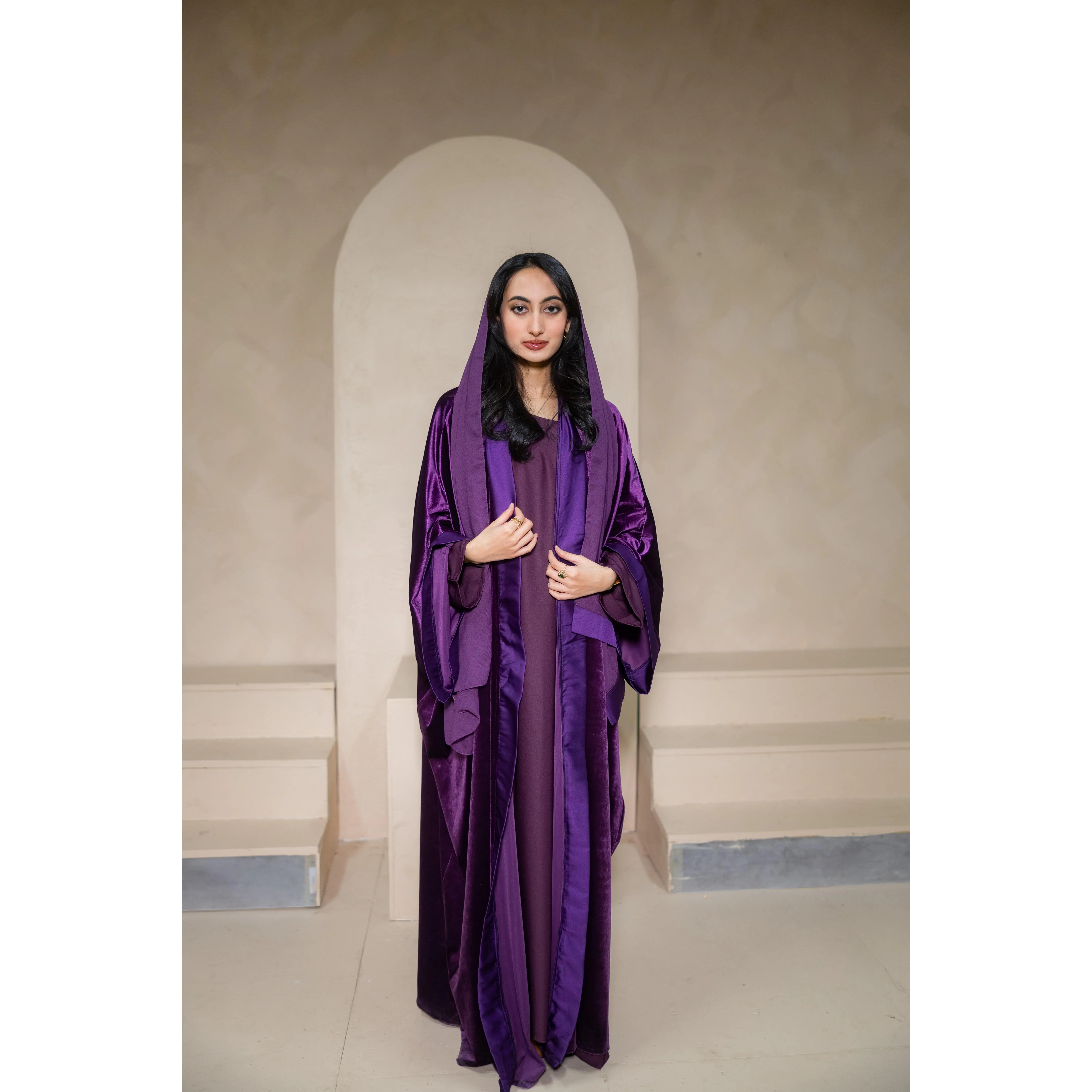 Shafaq - Purple Velvet Abaya Set