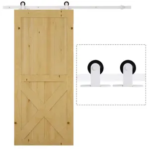 HOMCOM 6' Rustic Barn Door Design Interior Sliding Barn Door Mounting Hardware Kit, White