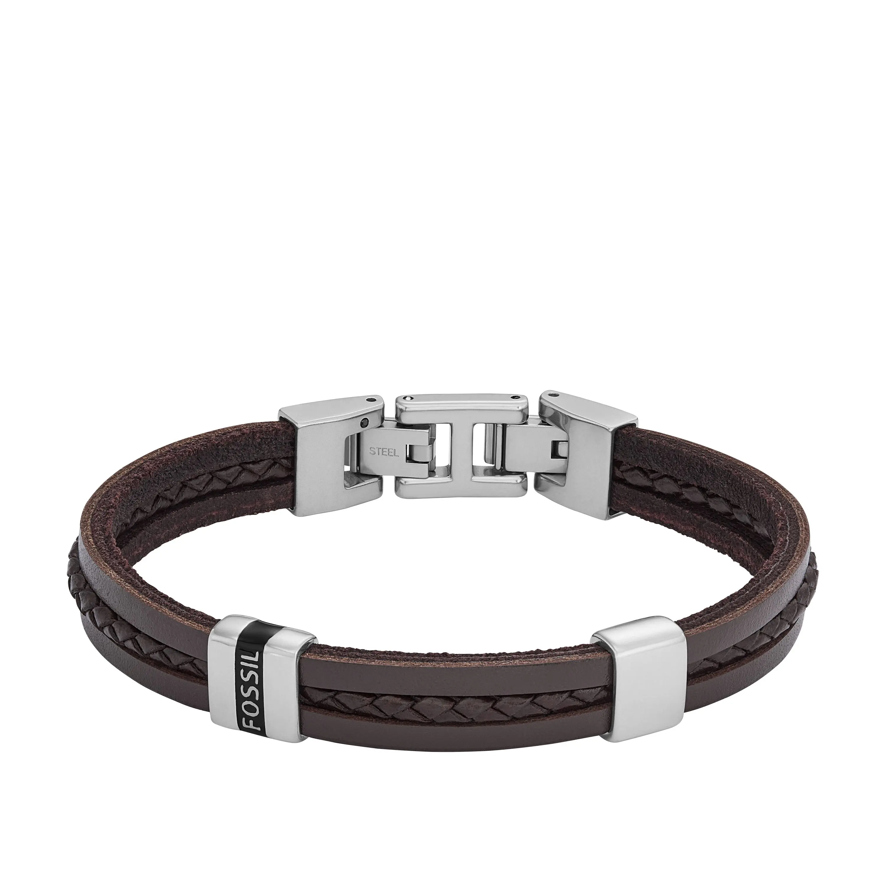 Fossil Men's Leather Essentials Brown Leather Strap Bracelet