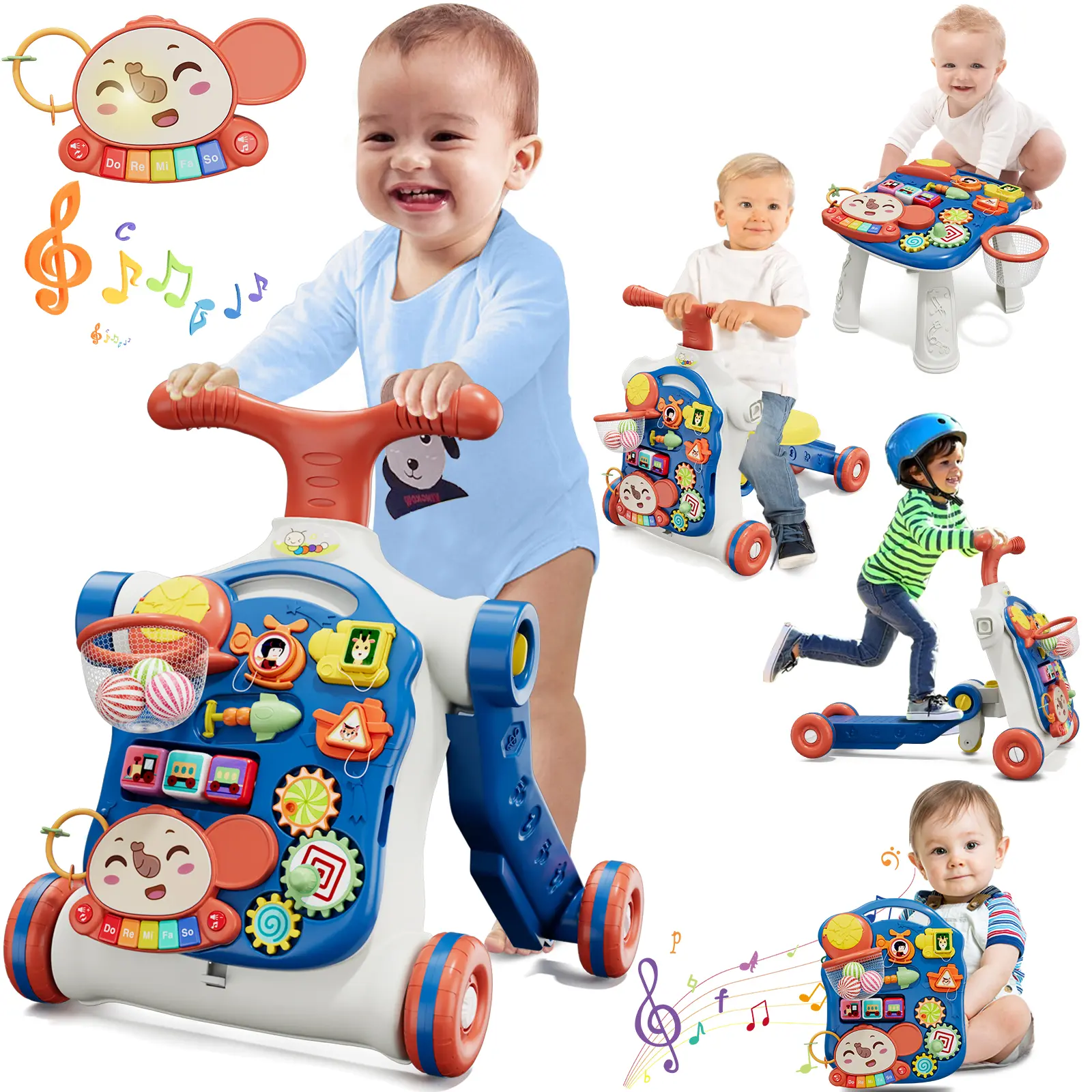 5 in 1 Baby Push Walker for Baby Boy, Activity Center Learning to Walk, Sit to Stand, Early Learning Push Toys for Infant 12 Months, Walking Toys Gift for Toddler Boys