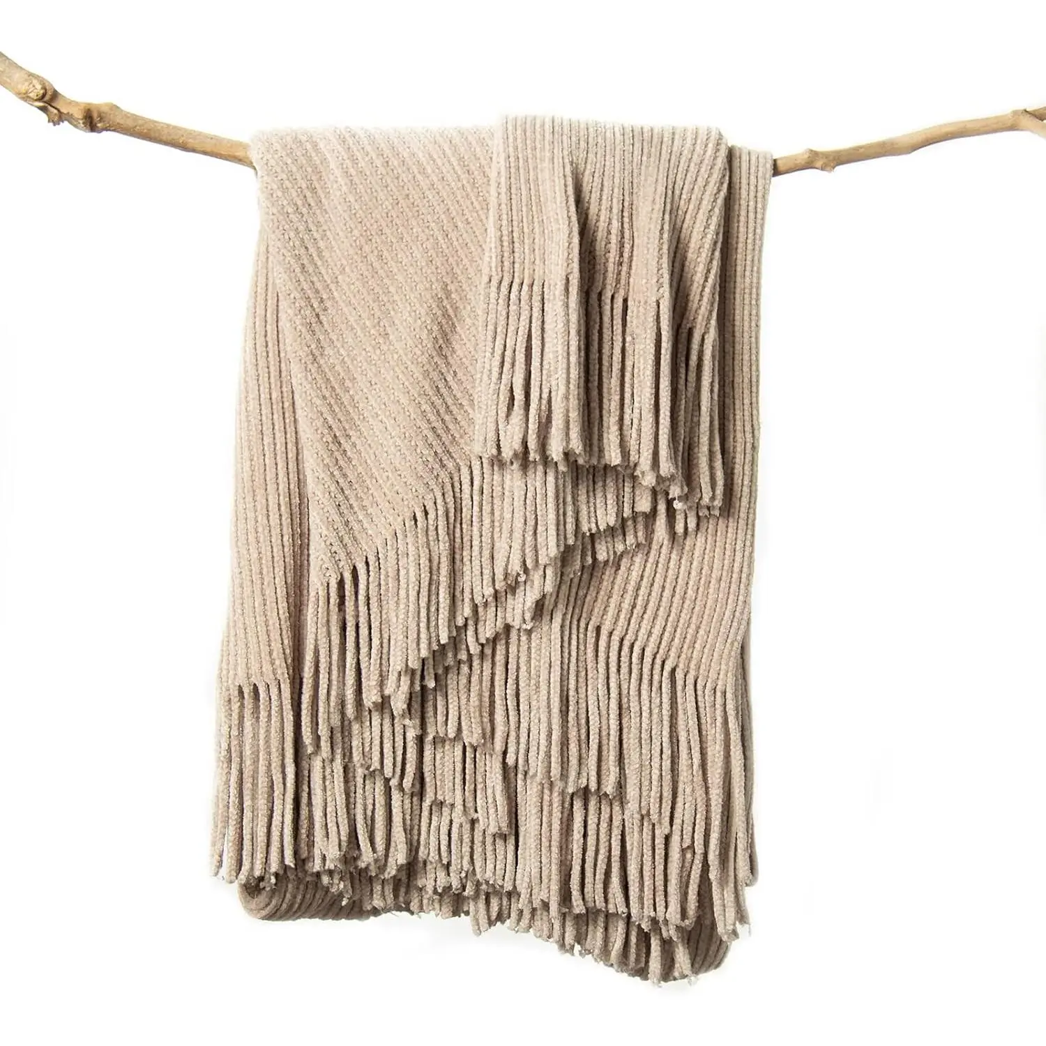 Throw Blanket for Couch, Soft Boho Decor Bed Throw,Cozy Beige Knitted Chenille Small Farmhouse Lightweight Throw for Spring(Beige,50 * 60")