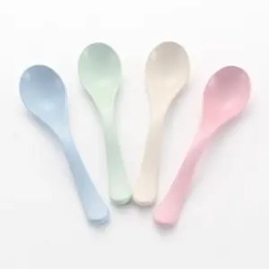 SleekHush Creative Student Spoon Made from Wheat Straw Solid Color Plastic Kitchen Soup Spoon Suitable for Everyone 100% Natural Safe Ergonomic Design Pastel Aesthetic Durable Easy to Clean