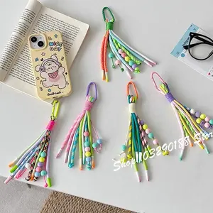 INS Color Woven Lanyard Keychain Phone Strap Charm For Phone Case Camera Bag Key Universal Pendant Decorations Accessories Girl