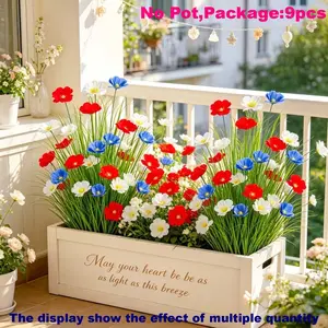 9Bundles Artificial Patriotic Flowers Artificial Mixed Flower Red White and Blue Flowers Faux Memorial Day Flowers Fake Daisy Flowers Decorative Artificial Flowers 4th of July Decorations for Cemetery Outdoor Independence Day Home Wedding Party