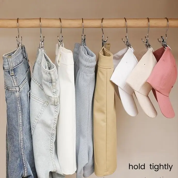 30-Count Stainless Steel Clip Clothespins with Metal Hooks - Waterproof Rust-Resistant 360° Rotatable 360° Hangers & Pegs, Home Organizer for Balcony Indoor/Outdoor Clothes Storage, Trench Coat Split Boot Use, Putting Rail Hangers & Pegs