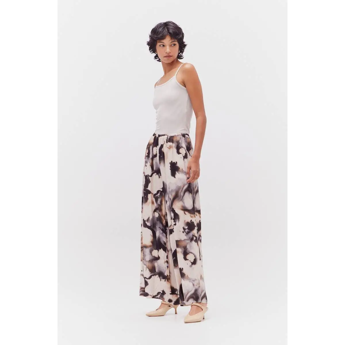 SWIRL PRINT WIDE LEG PANTS