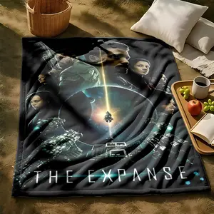 1 piece Space Odyssey: Sci-Fi Series "Space Pioneers" themed flannel blanket - Oversized fluffy flannel sofa blanket, suitable for beds and sofas, modern design, all-season use, digitally printed pattern, 100% polyester material, machine washable