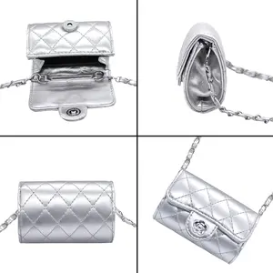 YAMEIZE Mini PU Leather Chain Belt Bag for Women Quilted Waist Purse Crossbody Fanny Pack Detachable Belt Chain