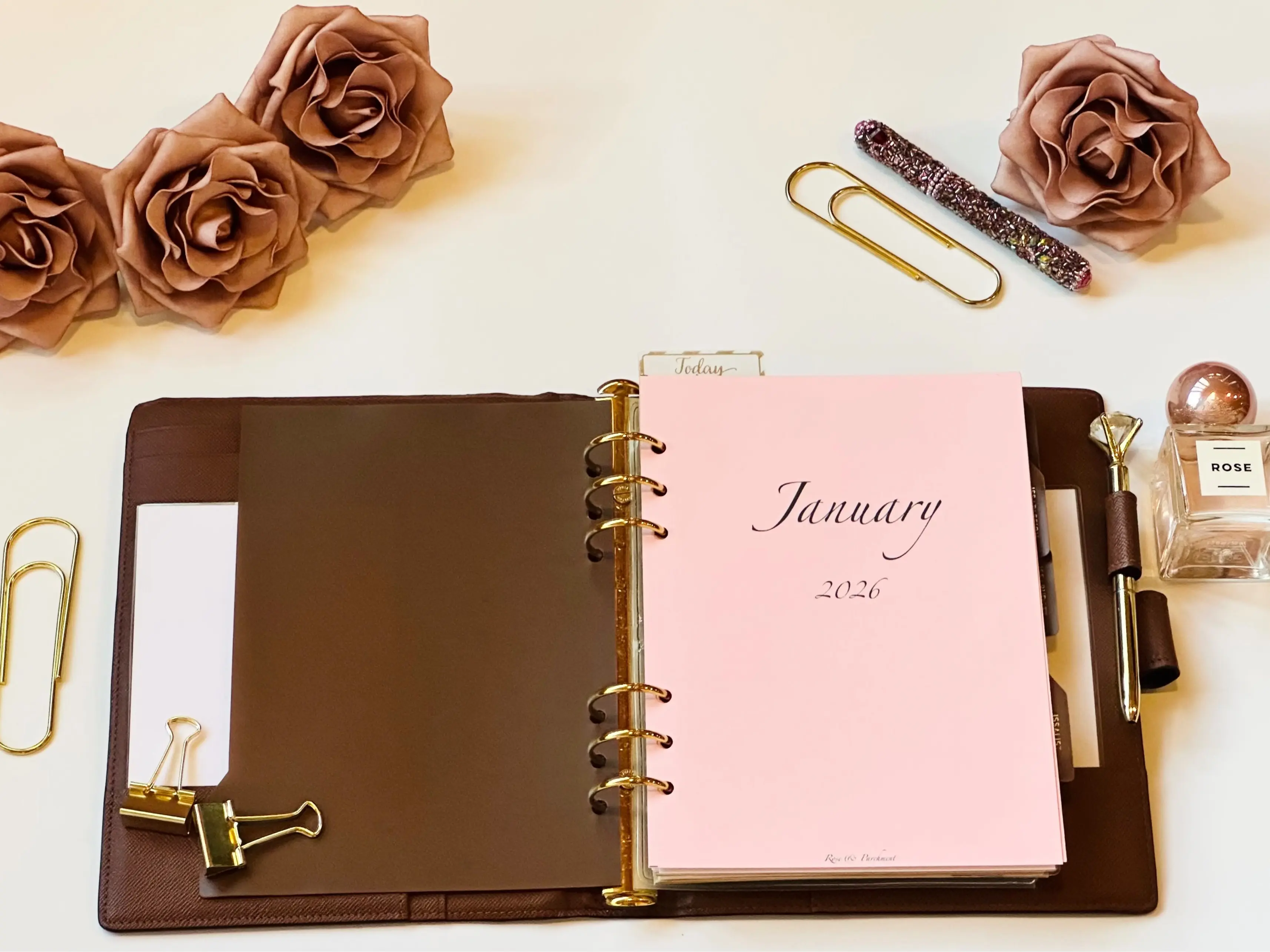 Rose & Parchment 2026 Monthly & Weekly Inserts Dated Detailed Fits Many Planners 4 Months Pink or White Paper Hole Punched for Easy Use